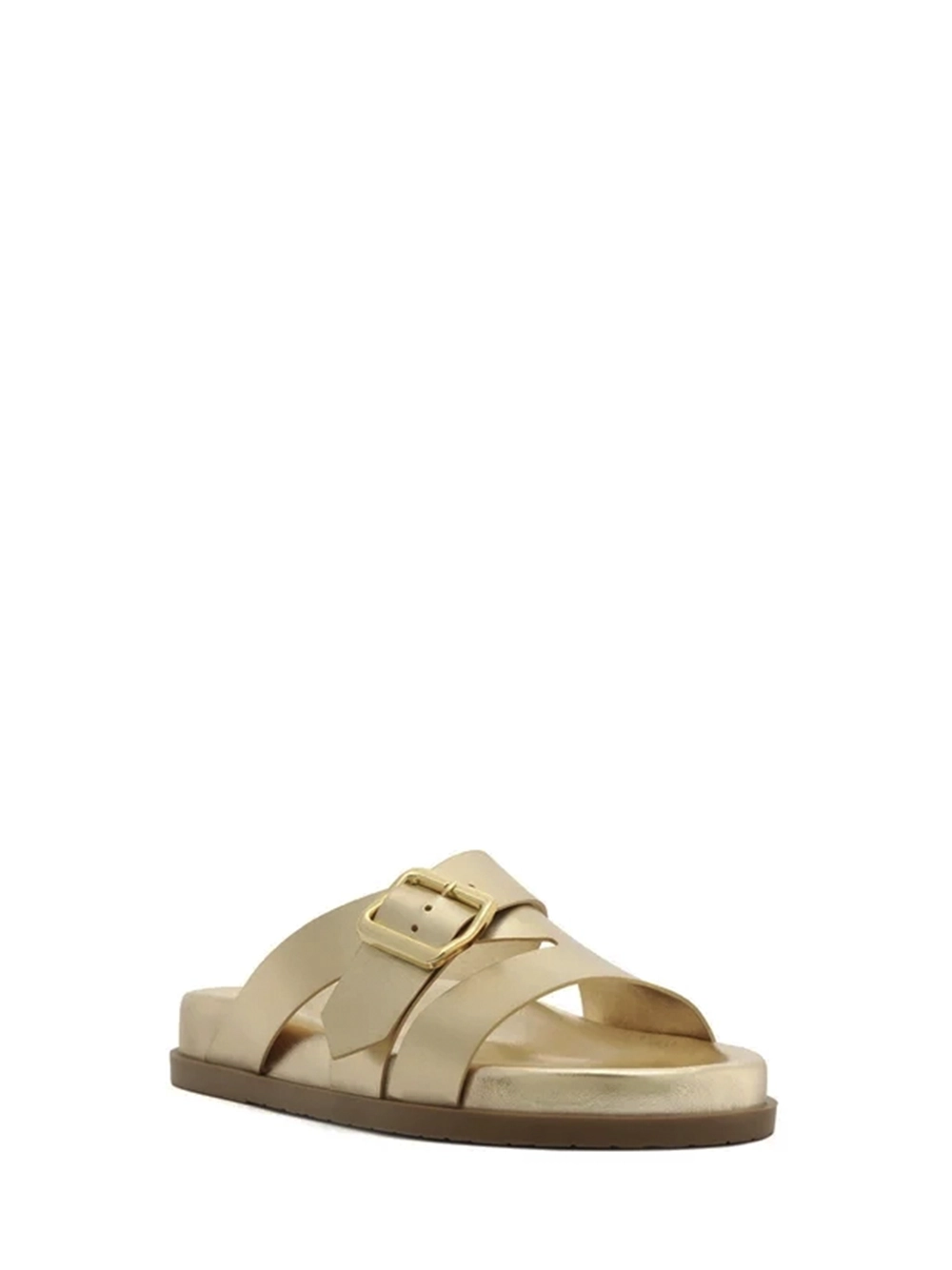 Sandália em Pele Dourada e Tiras Largas Fivela - Image 2