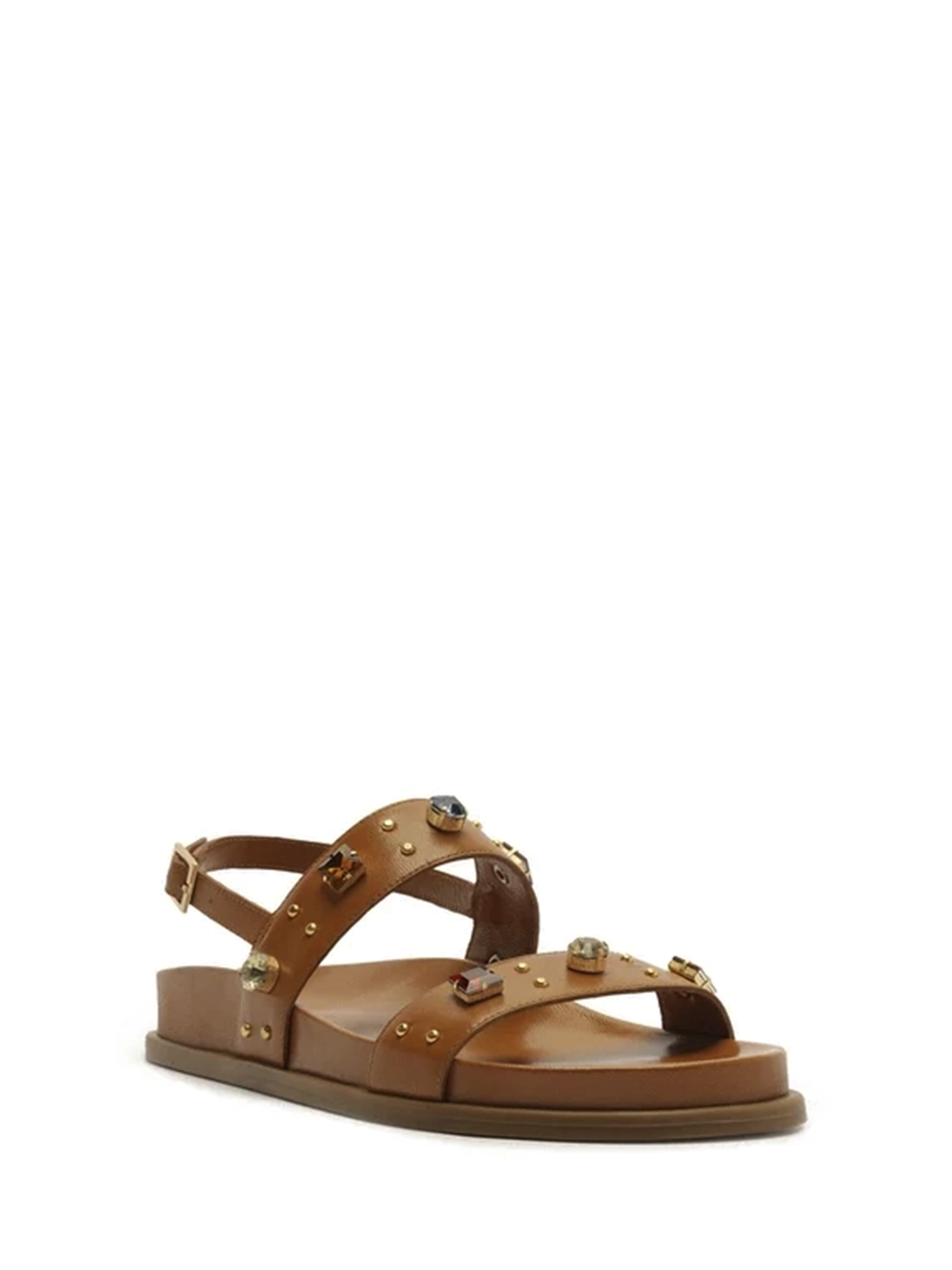 Sandália em Pele Castanha e Pedrarias - Image 2