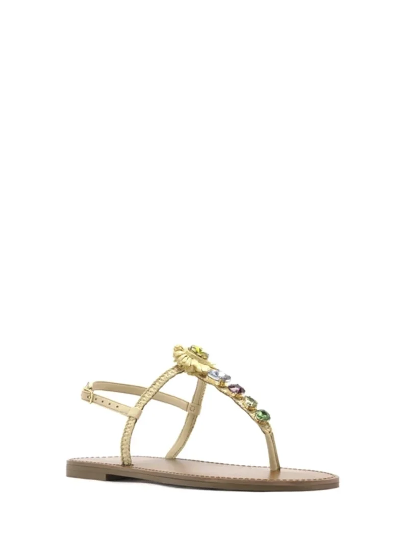 Alternative view of Sandália Rasa Beige Ráfia Pedrarias Flores