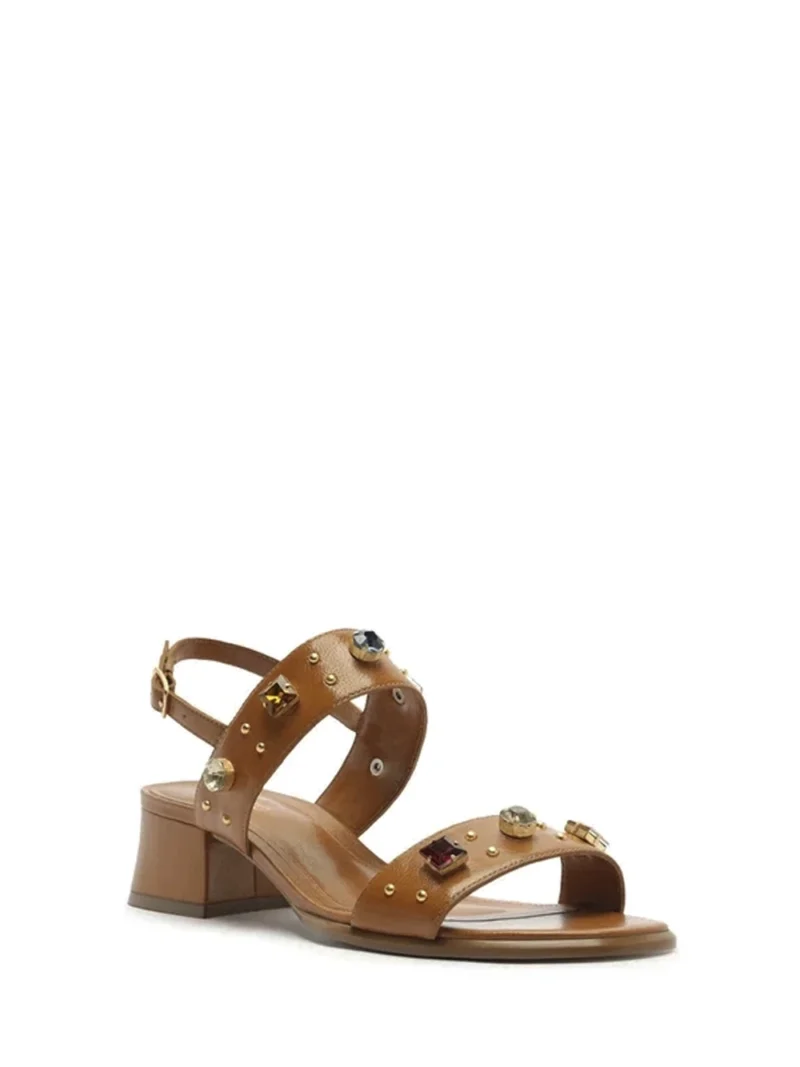 Alternative view of Sandália em Pele Castanha e Pedrarias