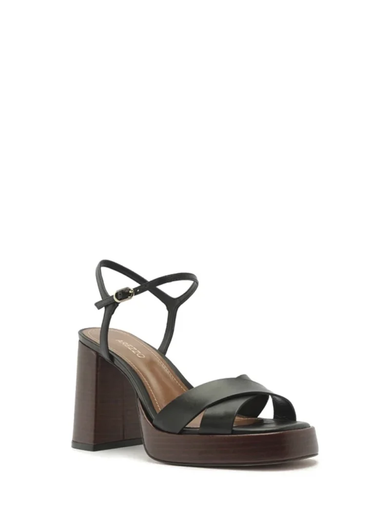 Alternative view of Sandália Preta em Pele e Salto em Madeira