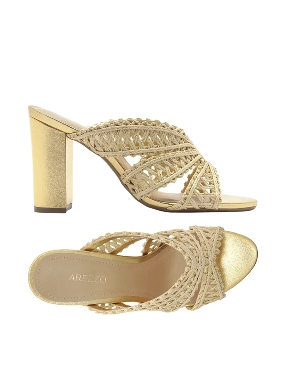 Sandália Dourada Bloco Tiras Bordadas - Image 3