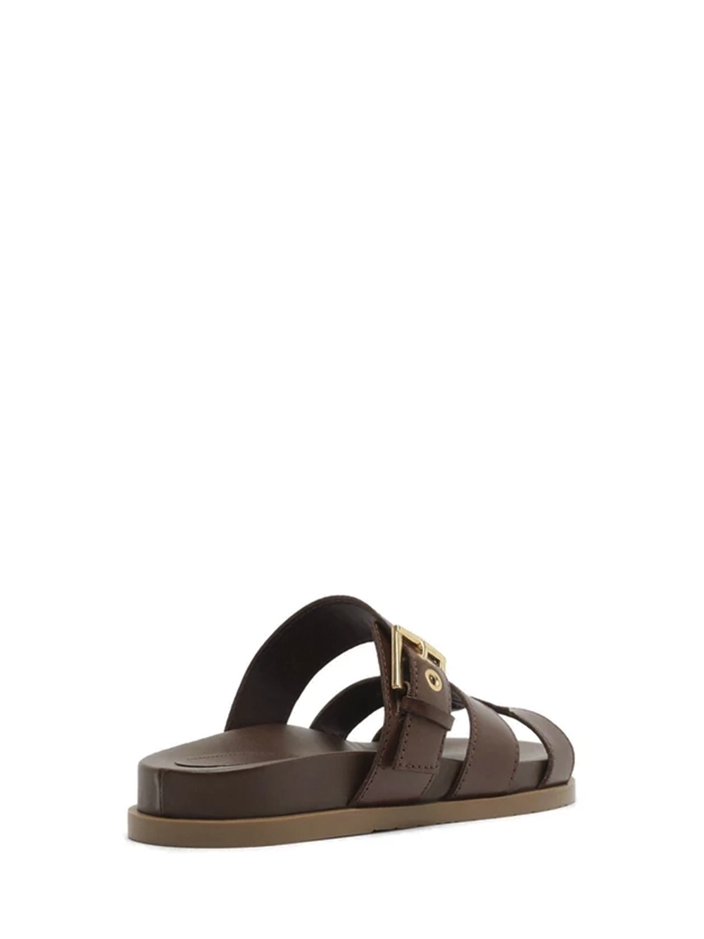 Sandália em Pele Castanha Tira Vazada Fivela - Image 3