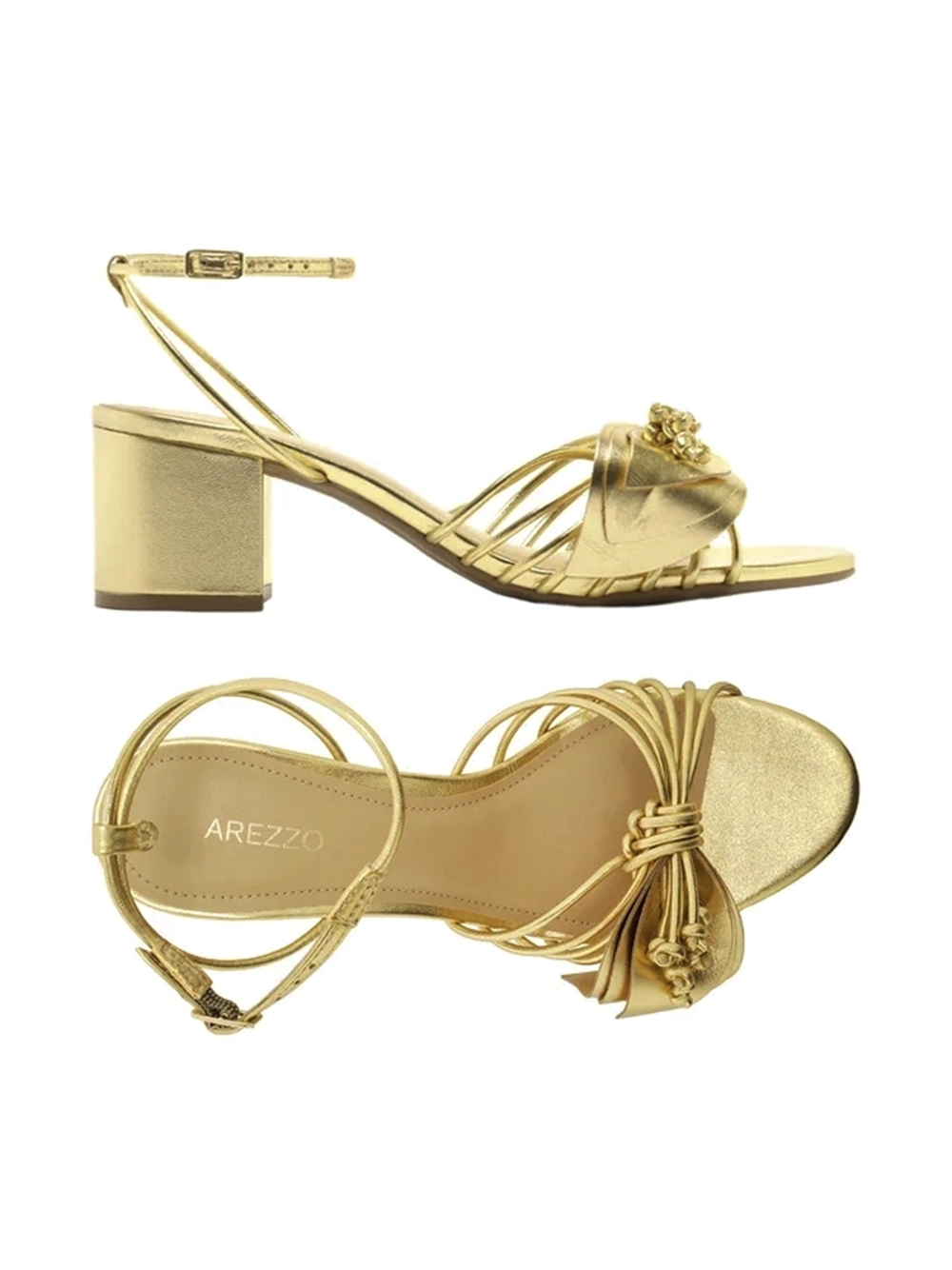 Sandália em Pele Dourada e Flor - Image 4