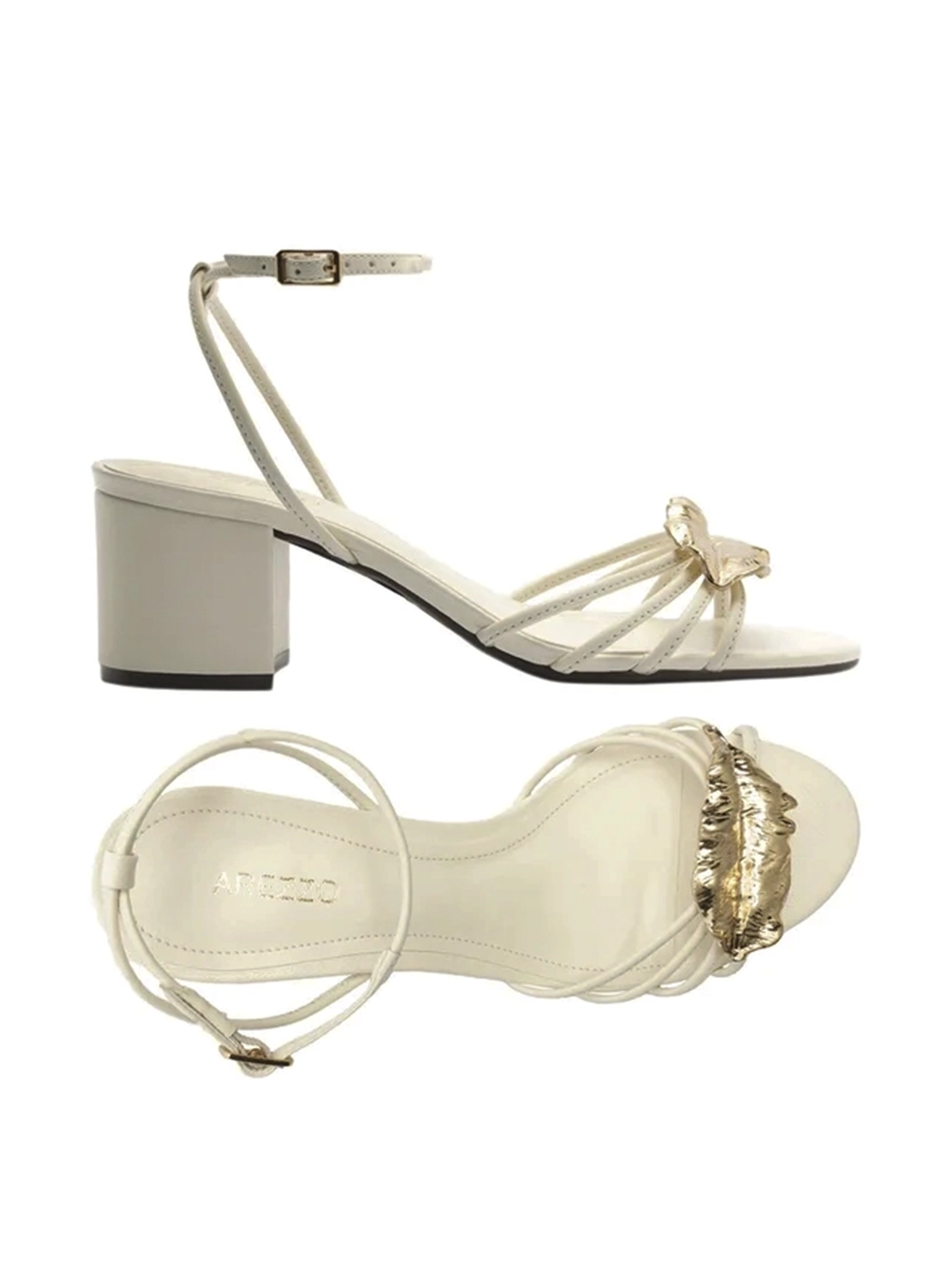 Sandália em Pele Off-White e Folha de Metal - Image 4