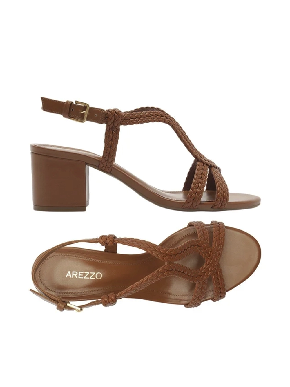 Sandália em Pele Castanha e Tiras Entrançadas - Image 4