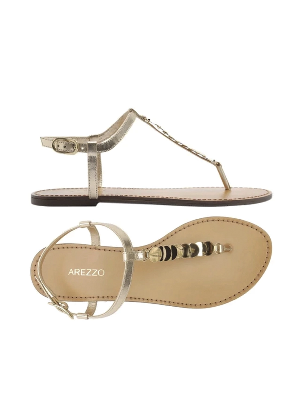 Sandália Rasa em Pele Dourada Slim Metais - Image 4