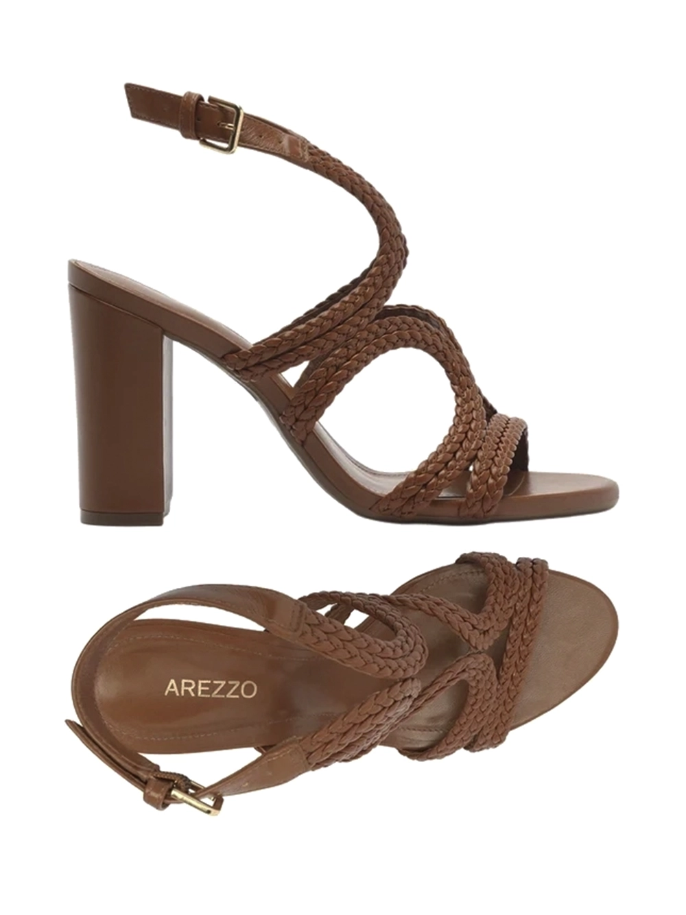 Sandália em Pele Castanha e Tiras Entrançadas - Image 4