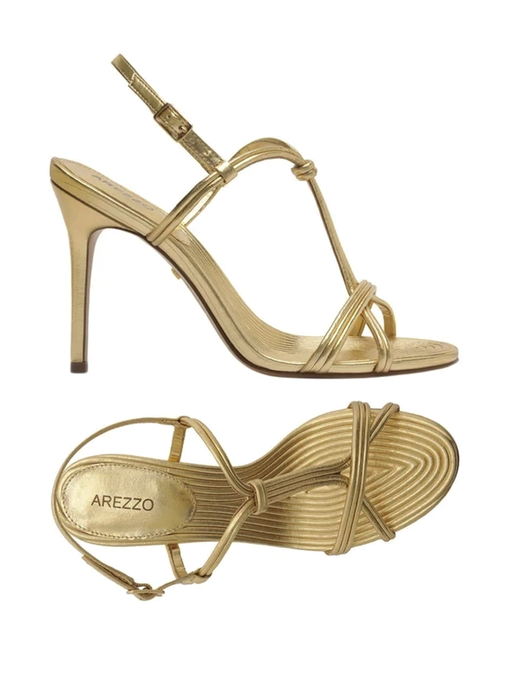 Sandália em Pele Dourada e Tiras com Textura - Image 4