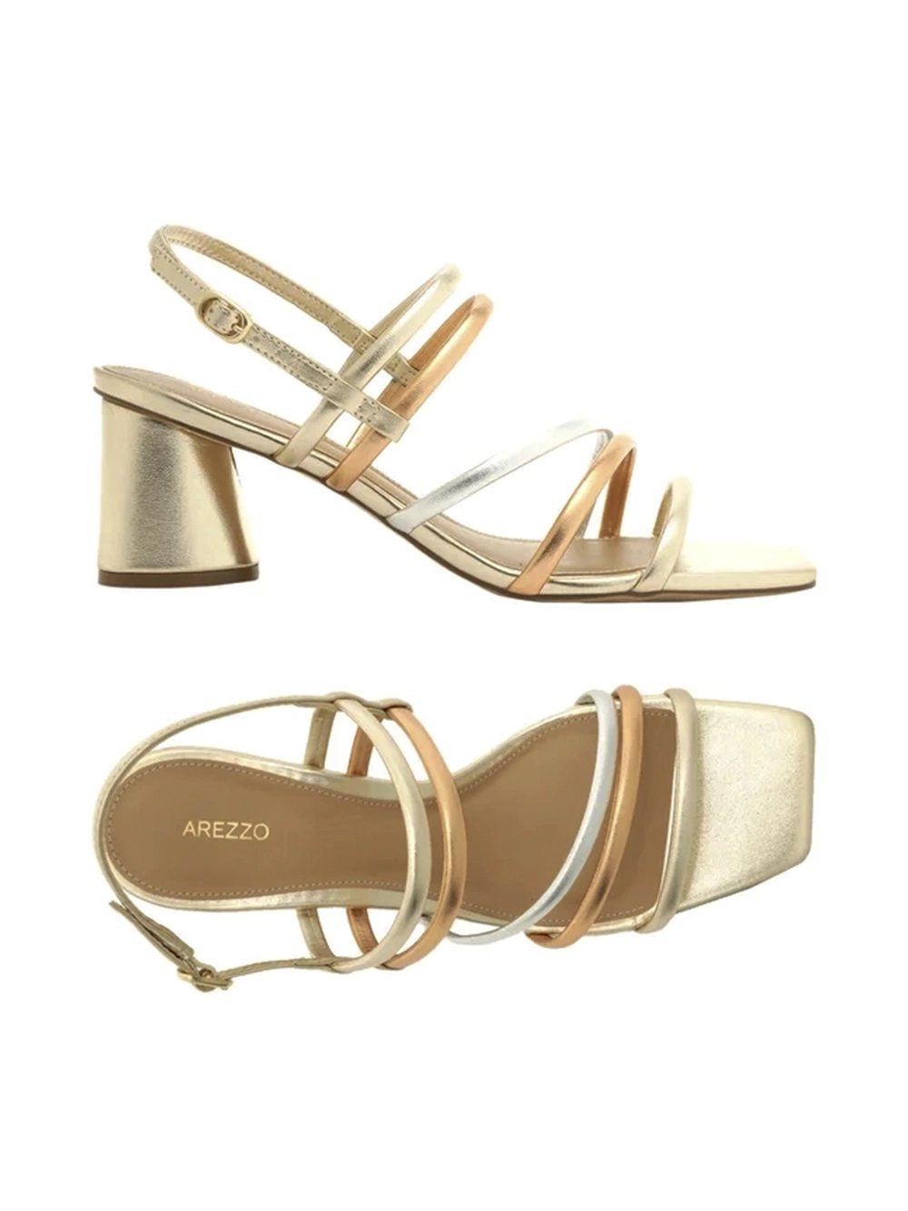 Sandália em Pele Dourada e Tiras - Image 4