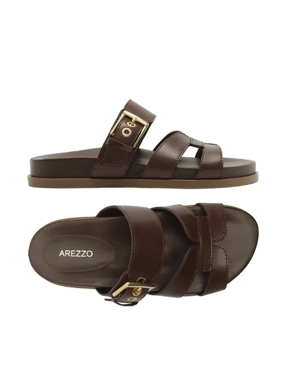 Sandália em Pele Castanha Tira Vazada Fivela - Image 4