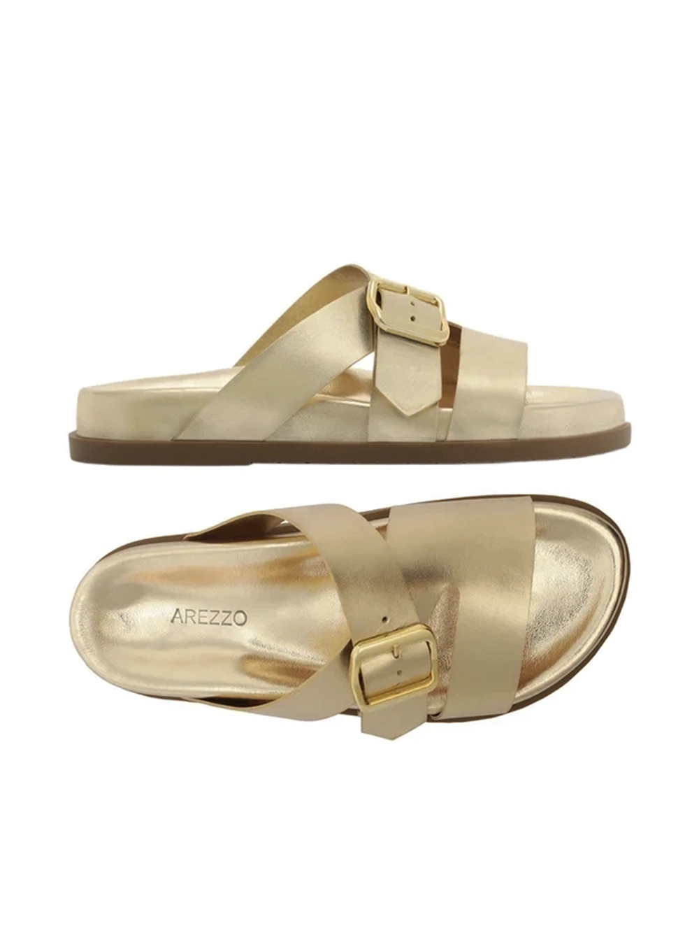 Sandália em Pele Dourada e Tiras Largas Fivela - Image 4
