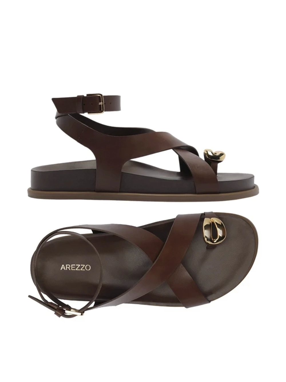 Sandália em Pele Castanha e Metal - Image 4
