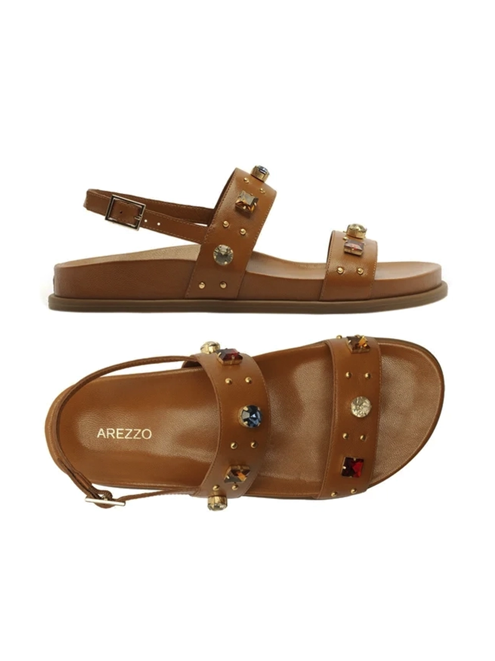 Sandália em Pele Castanha e Pedrarias - Image 4