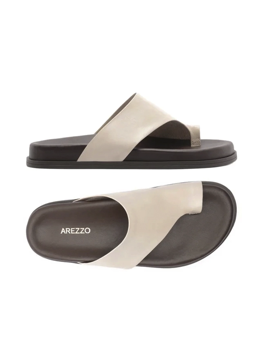 Sandália em Pele Beige e Tira Larga - Image 4