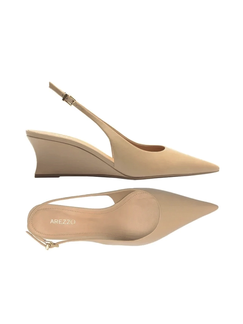 Scarpin em Pele Beige e Salto Baixo Anabela - Image 4