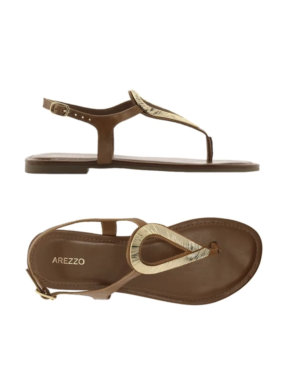 Sandália em Pele Castanha e Metal com Textura - Image 4